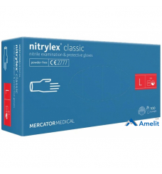 Рукавички нітрилові, Nitrylex Classic "L", без пудри, сині (Mercator Medical), 100 шт.